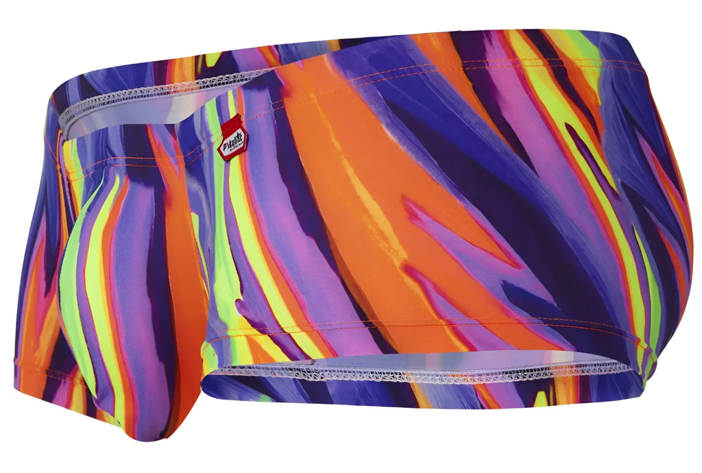 Vibrant pikante pik 1828 abstract trunks in purple multicolored bold stripe pattern swim trunks for men