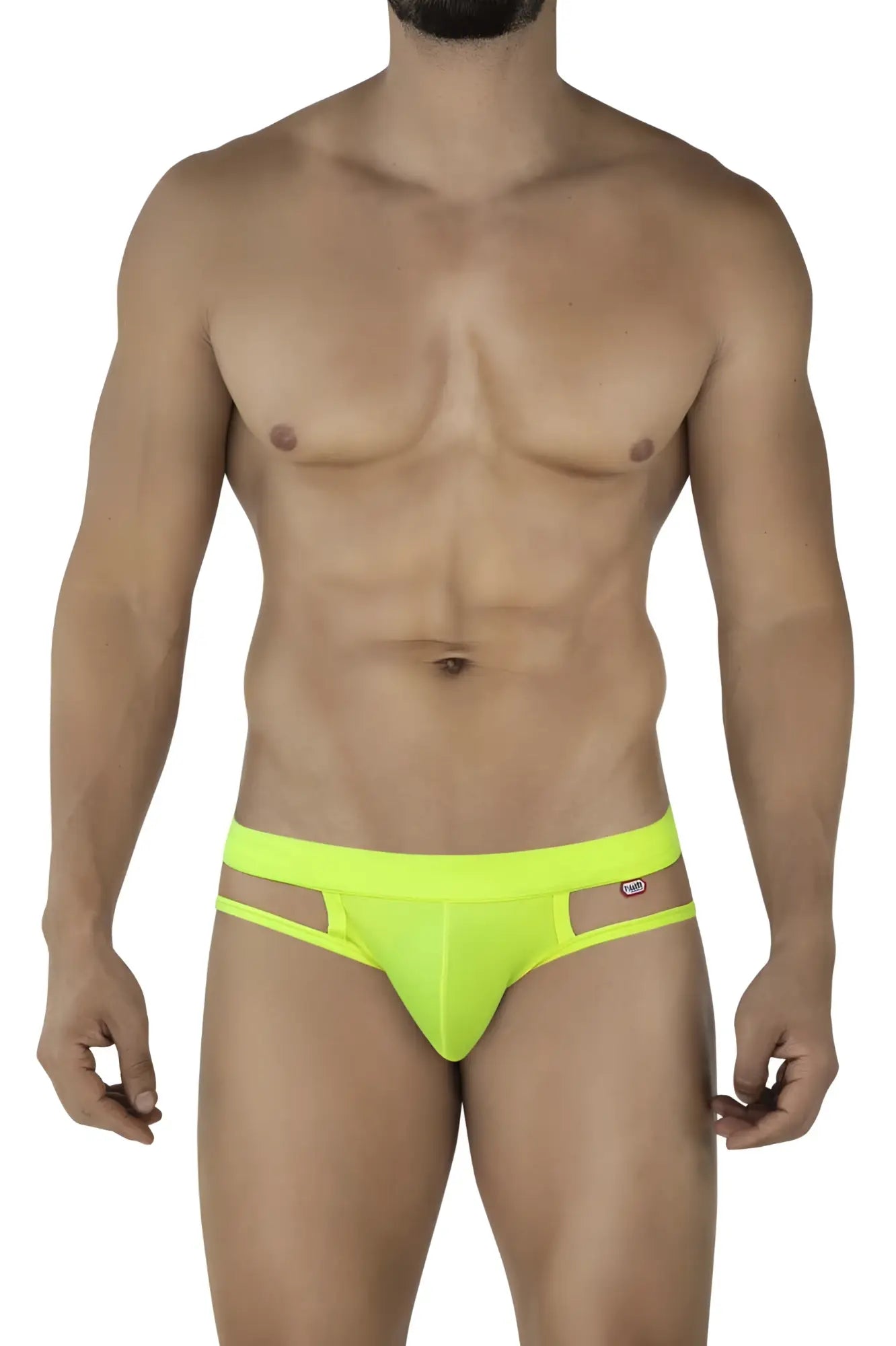 Pikante pik 2114 lenox briefs neon green bright neon yellow athletic briefs with sleek form-fitting design and cut-out side panels