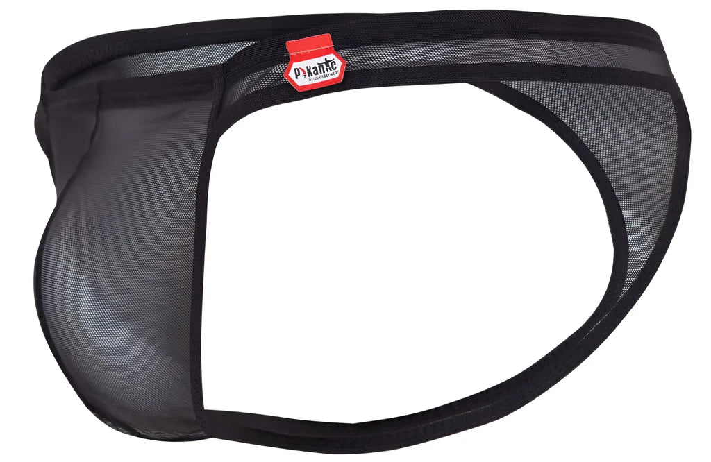 Black mesh briefs with red and white dyanne brand tag on waistband from Pikante PIK 2115 amusing thongs collection