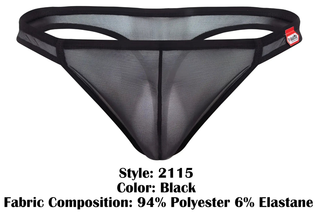 Black mesh thong with solid black elastic waistband and trim from pikante pik 2115 amusing thongs collection