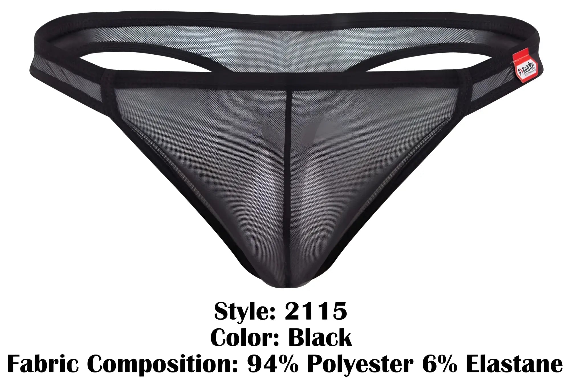 Black mesh thong with solid black elastic waistband and trim from pikante pik 2115 amusing thongs collection