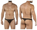 Black sheer mesh thong with solid black waistband and small red logo by Pikante PIK 2115 Amusing thongs color black