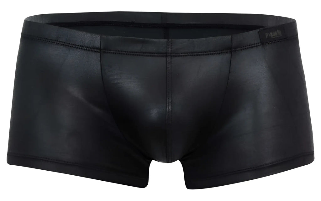 Black faux leather briefs pikante pik 2116 candy trunks with glossy finish and subtle stitching details