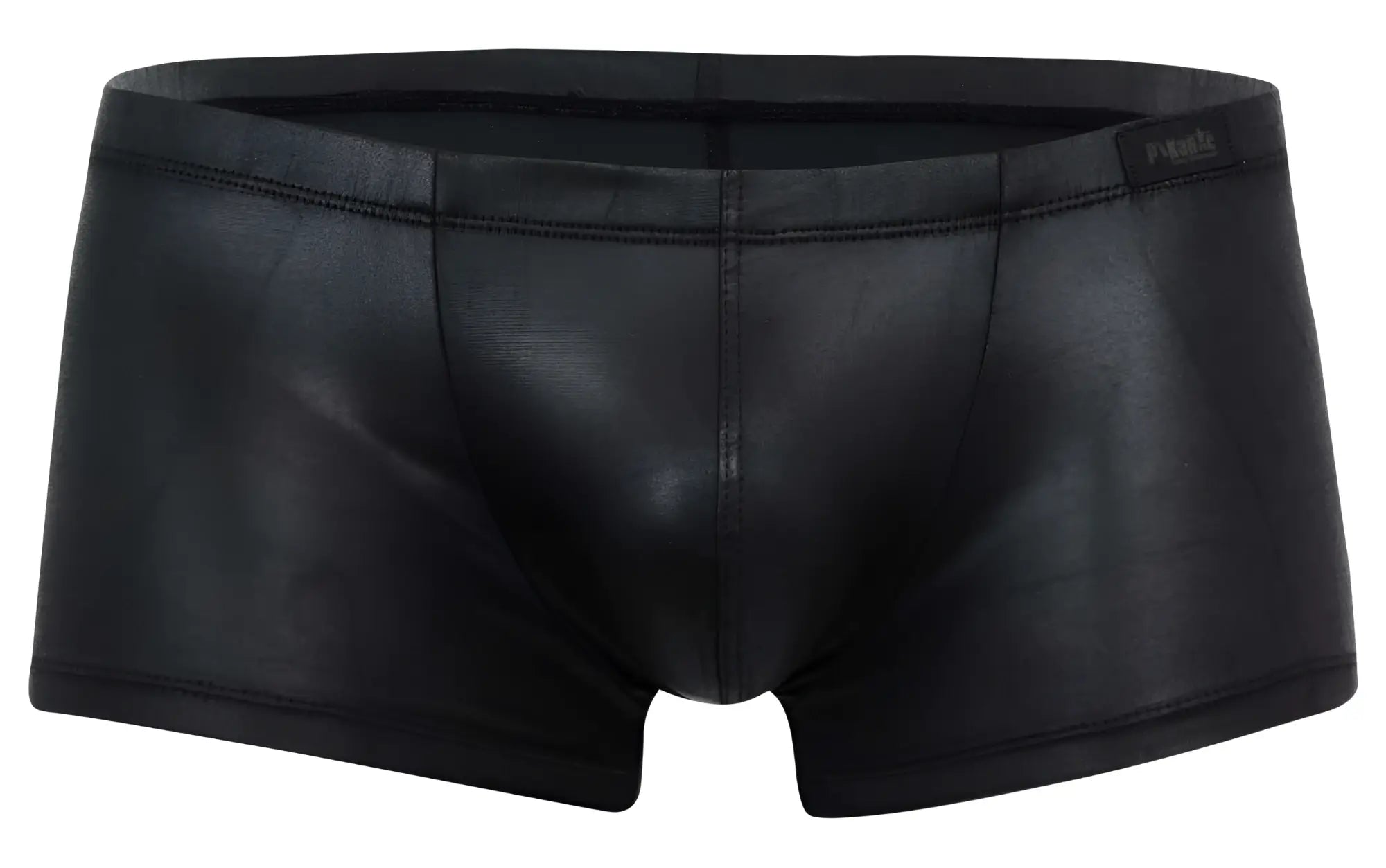Black faux leather briefs pikante pik 2116 candy trunks with glossy finish and subtle stitching details