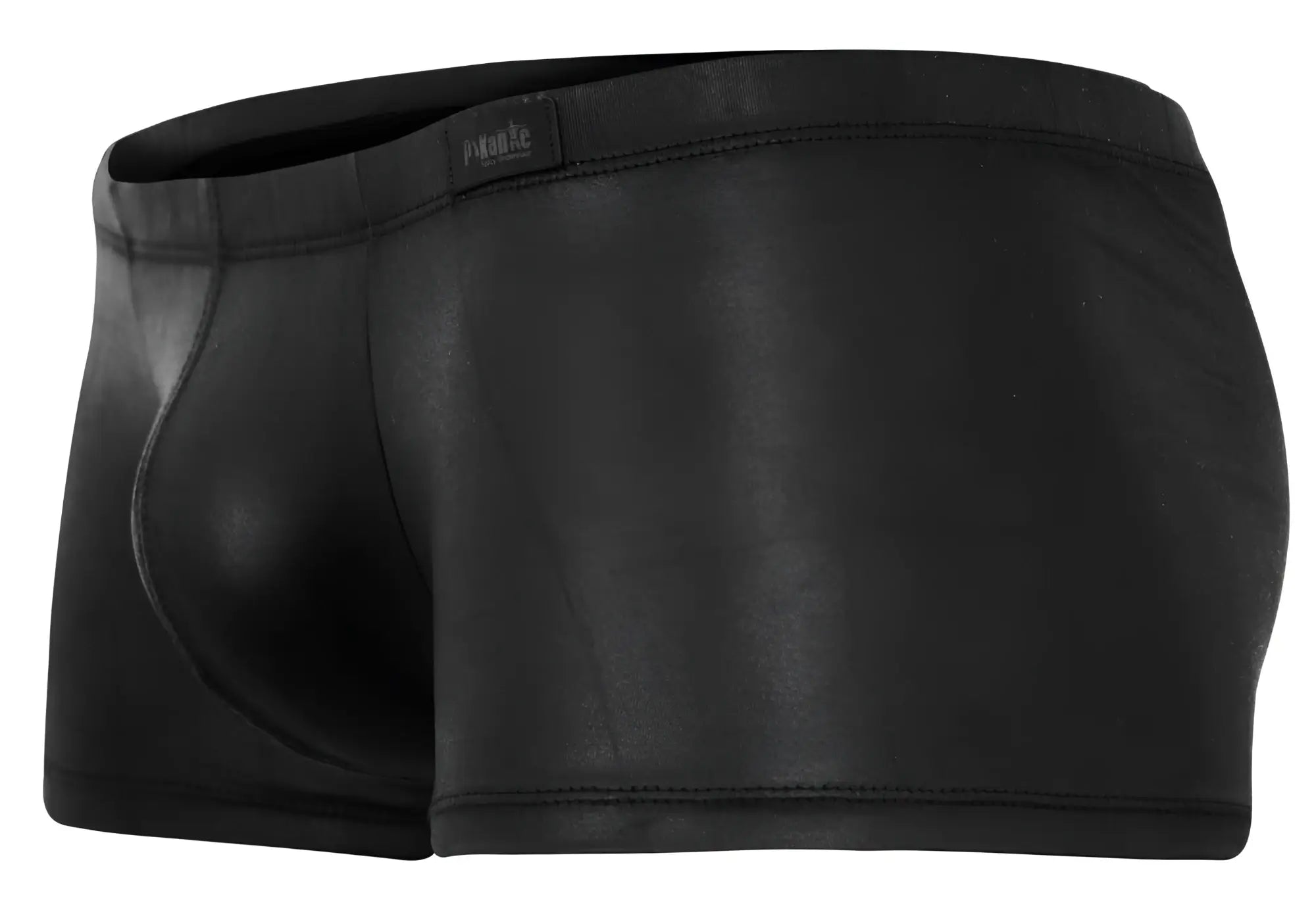 Black glossy faux leather briefs pikante pik 2116 candy trunks with sleek form fitting design and subtle brand tag