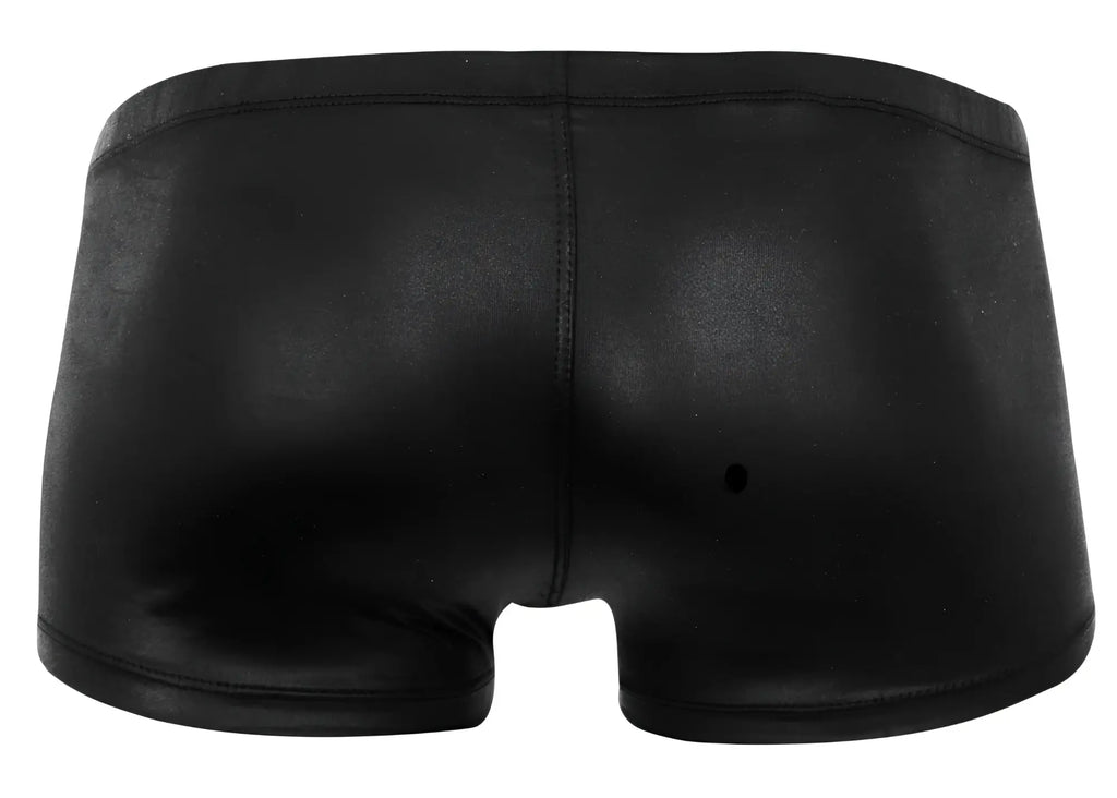 Black shiny faux leather briefs pikante pik 2116 candy trunks in black showing front view