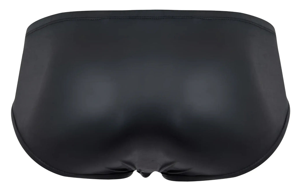 Black glossy-finish pikante pik 2118 candy briefs swim trunks with smooth form-fitting design