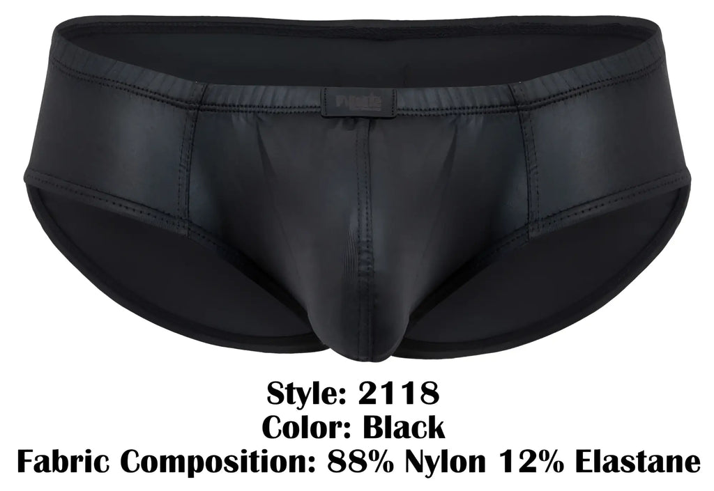 Black pikante pik 2118 candy briefs made of 88% nylon and 12% elastane with a sleek shiny finish