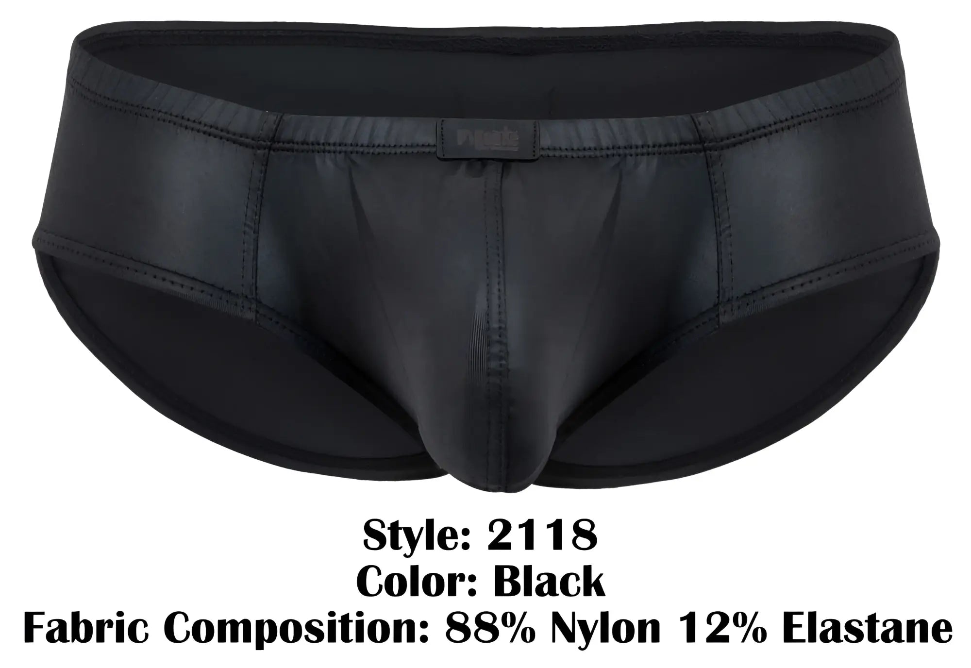 Black pikante pik 2118 candy briefs made of 88% nylon and 12% elastane with a sleek shiny finish
