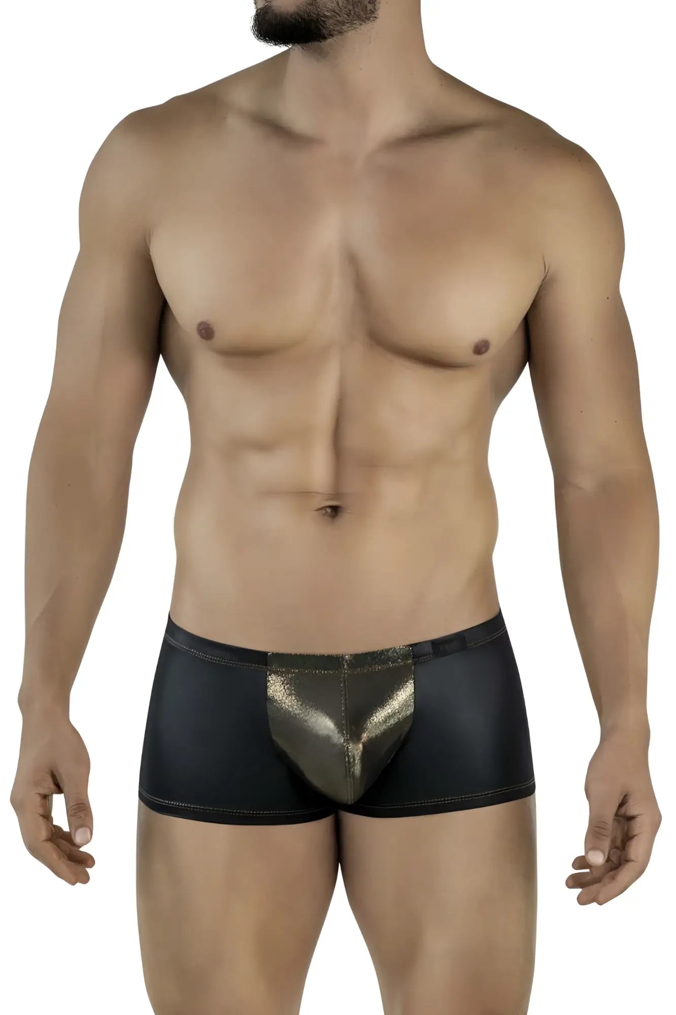 Black pikante pik 2120 gold cup trunks briefs with front shiny gold metallic panel made of premium fabric