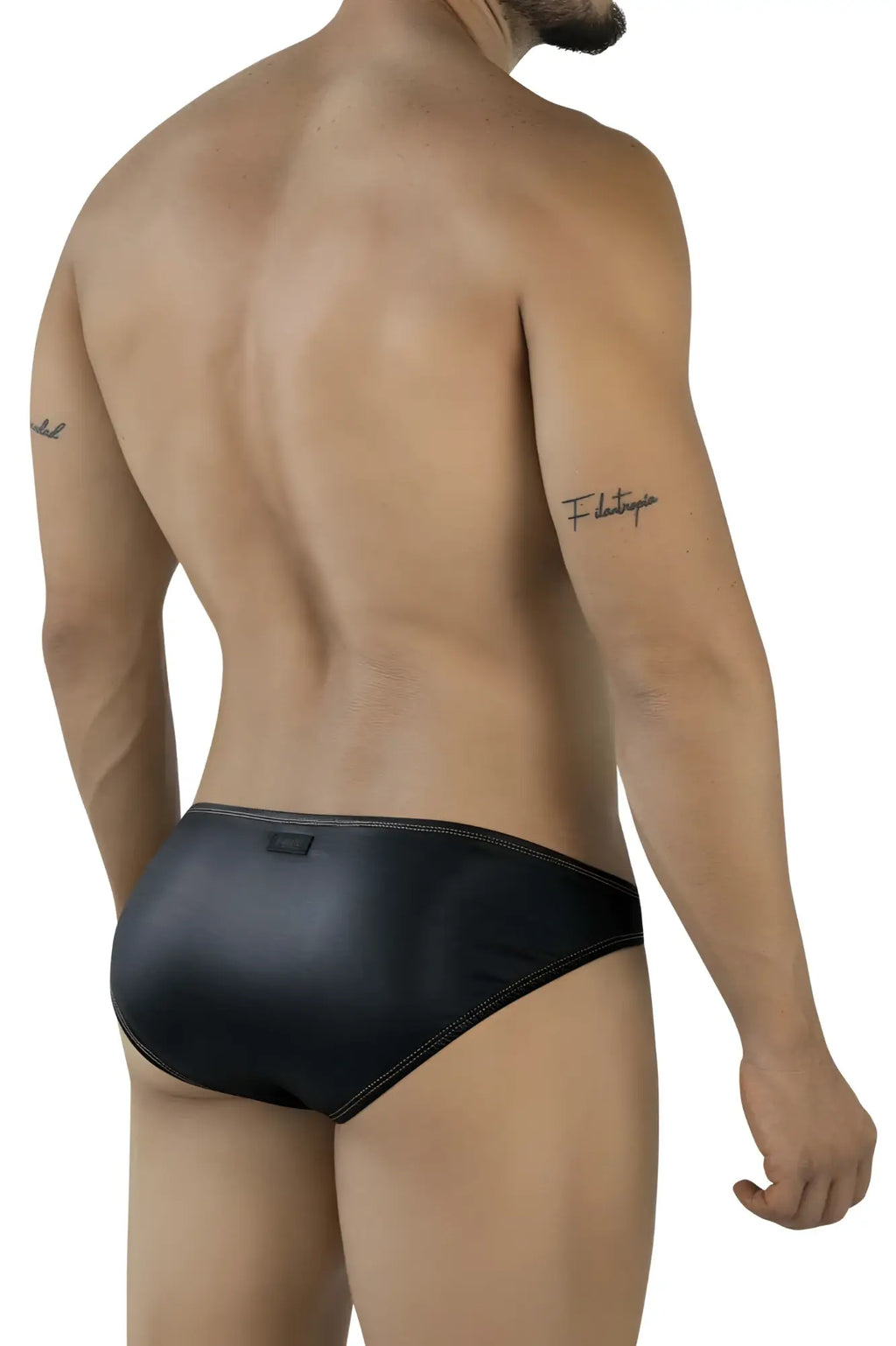 Black leather briefs with contrasting stitching pikante pik 2121 gold cup briefs color black front view