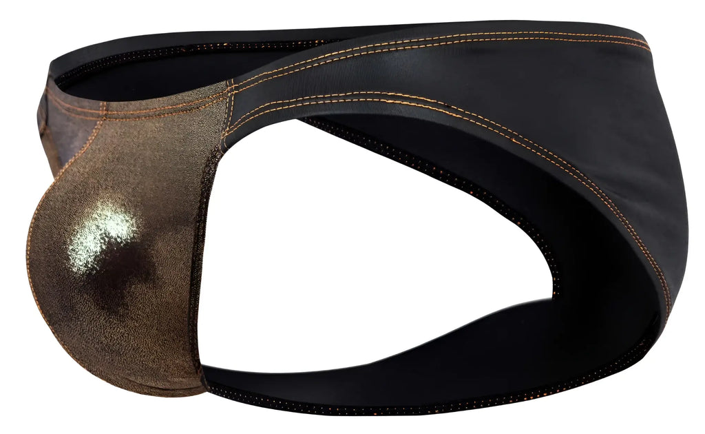 Black and metallic bronze leather Pikante PIK 2121 Gold Cup briefs thong with contrasting stitching