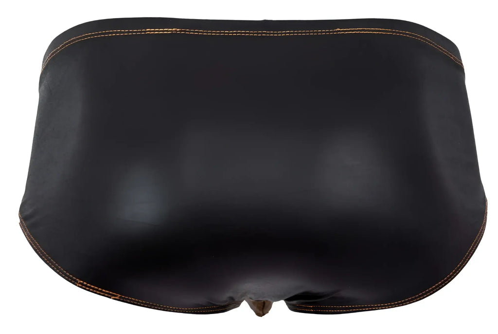 Black leather Pikante PIK 2122 Gold Cup briefs with contrasting tan stitching along the edges