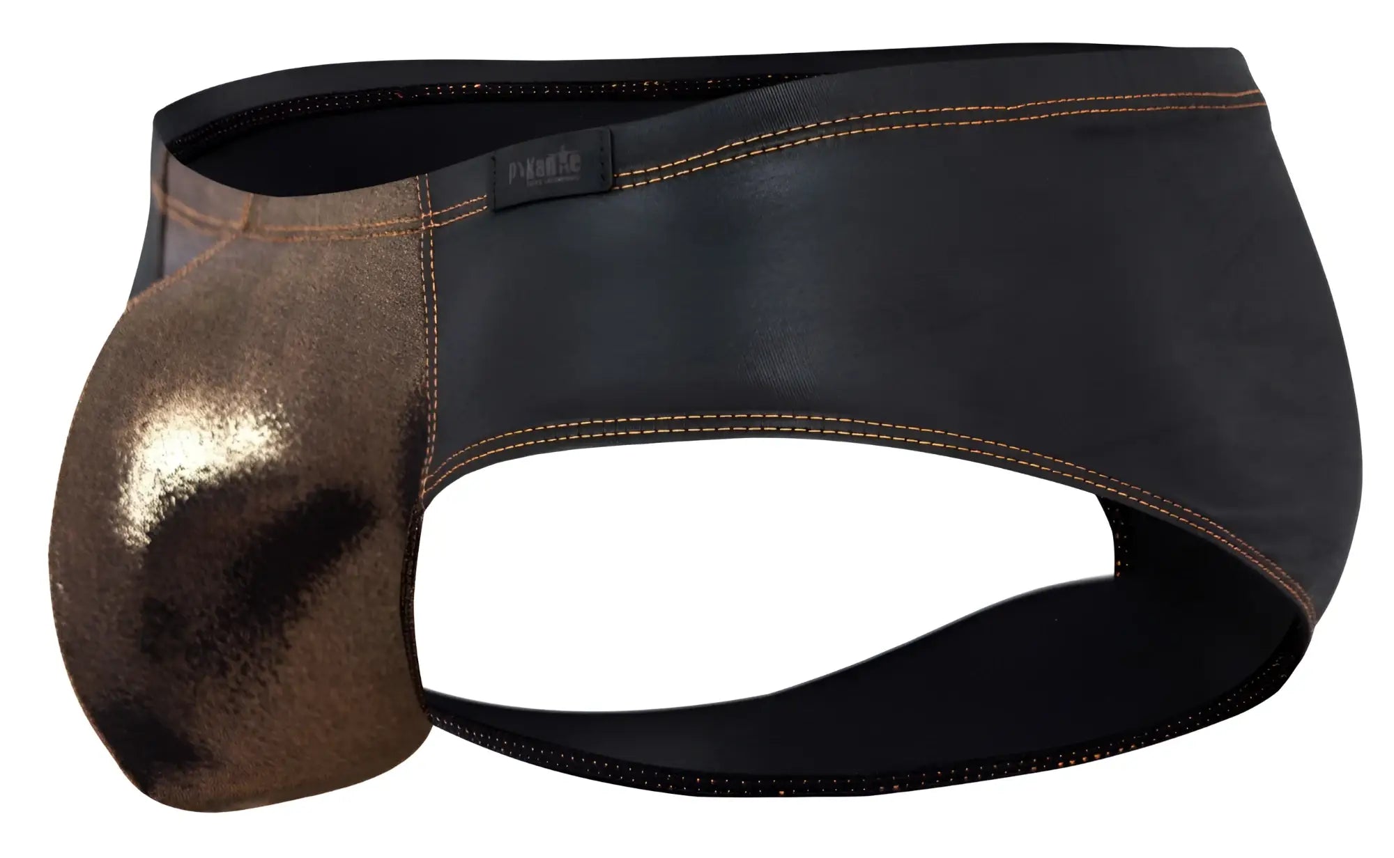 Black and metallic bronze leather briefs with contrasting stitching from pikante pik 2122 gold cup briefs collection