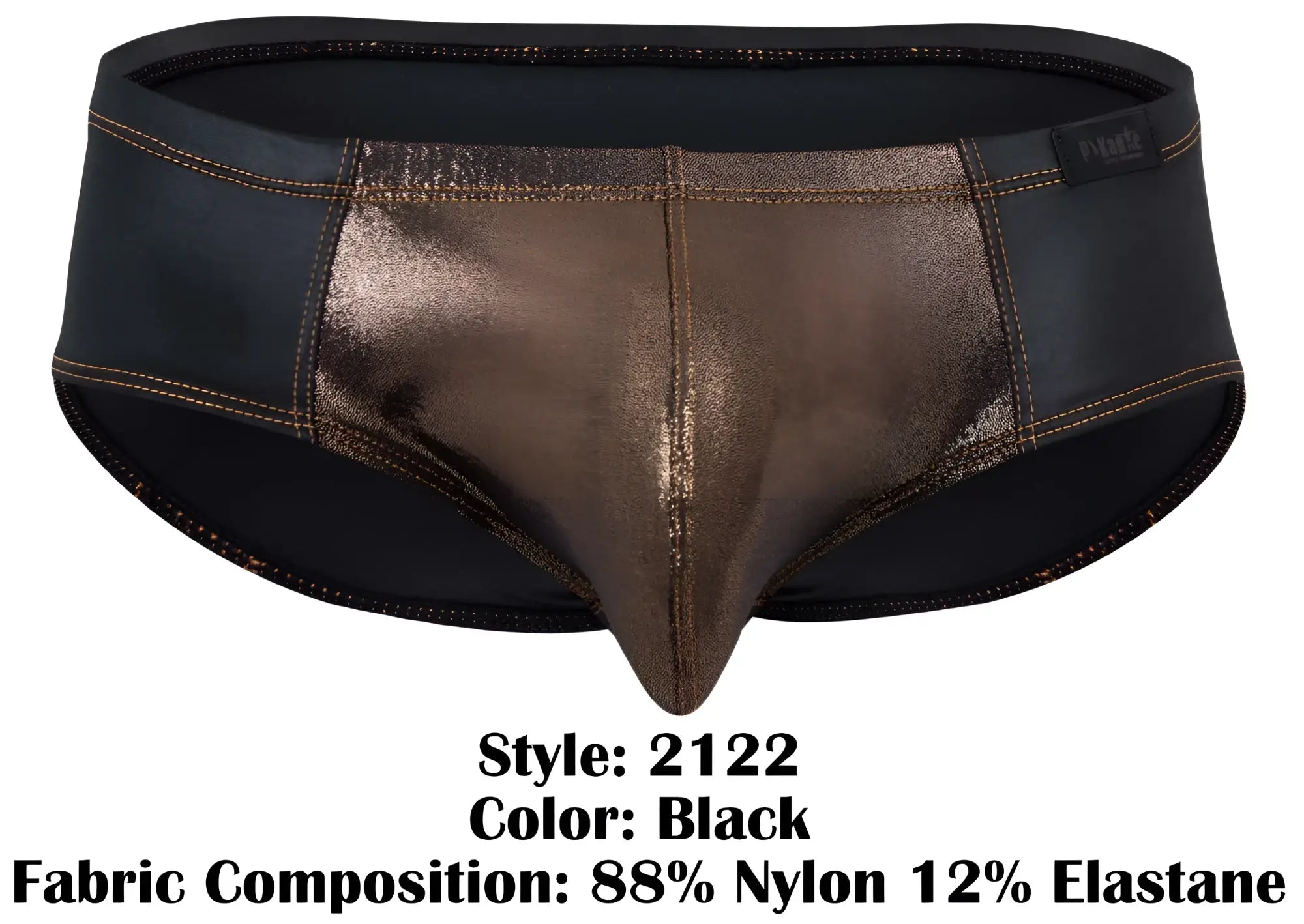 Black metallic bronze leather briefs with sleek shiny finish and contrasting stitching pikante pIK 2122 Gold Cup briefs