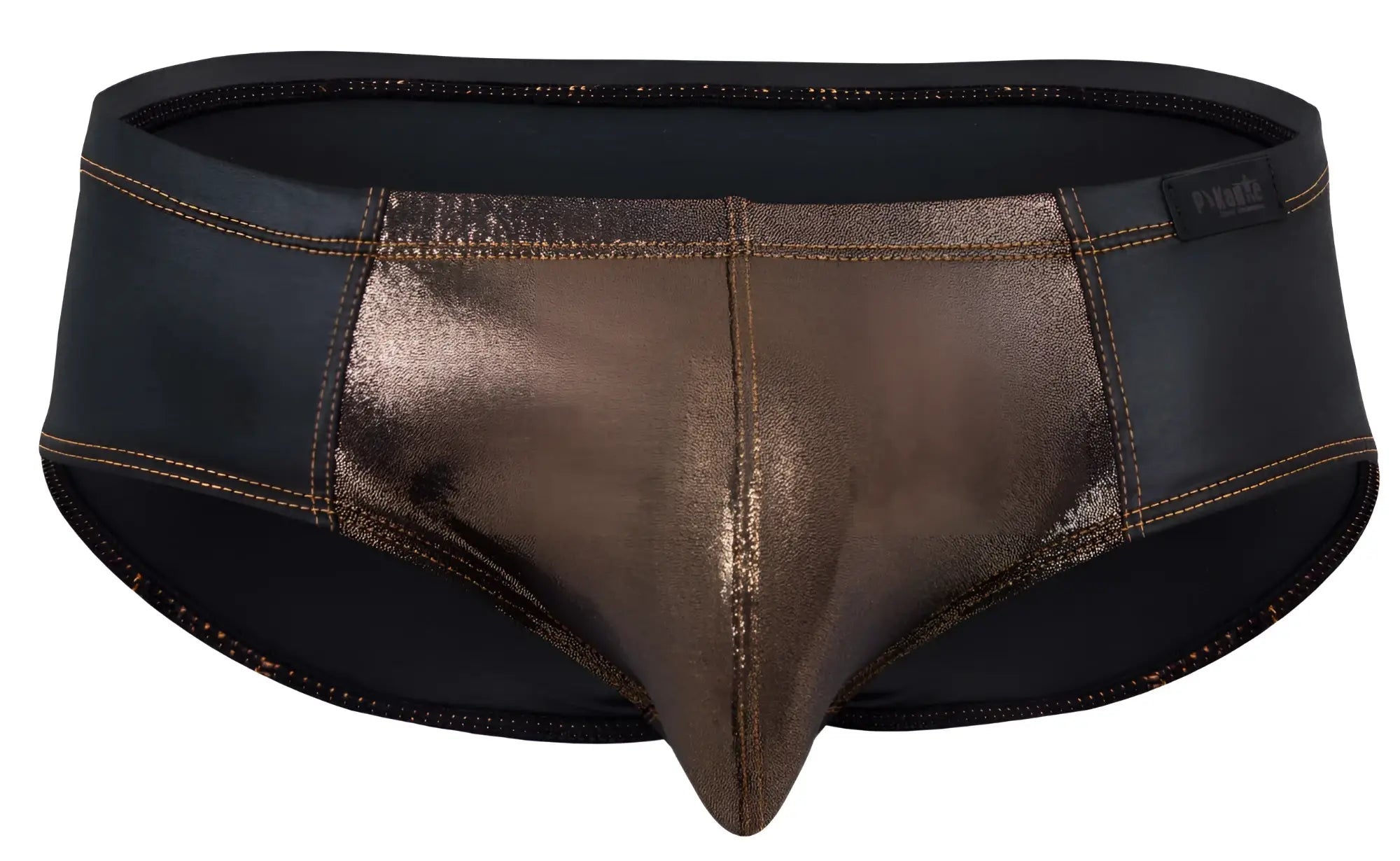 Black and metallic bronze Pikante PIK 2122 Gold Cup briefs with shiny textured front panel in two-tone design