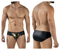 Pikante pik 2122 gold cup briefs are black swim trunks with a metallic gold shiny reflective front panel