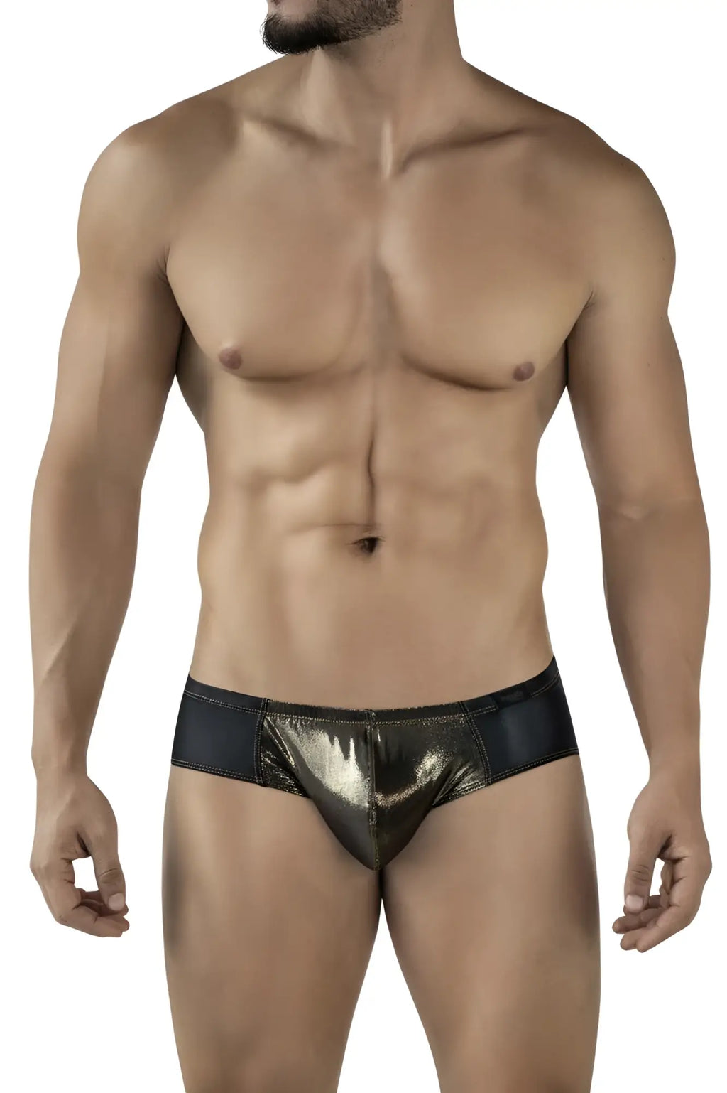 Shiny metallic gold and black pikante PIK 2122 gold cup briefs with a sleek modern design in black color