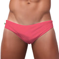 Bright pink men’s swimming sunga with smooth stretchy fabric and brazilian flag tag perfect for beachwear