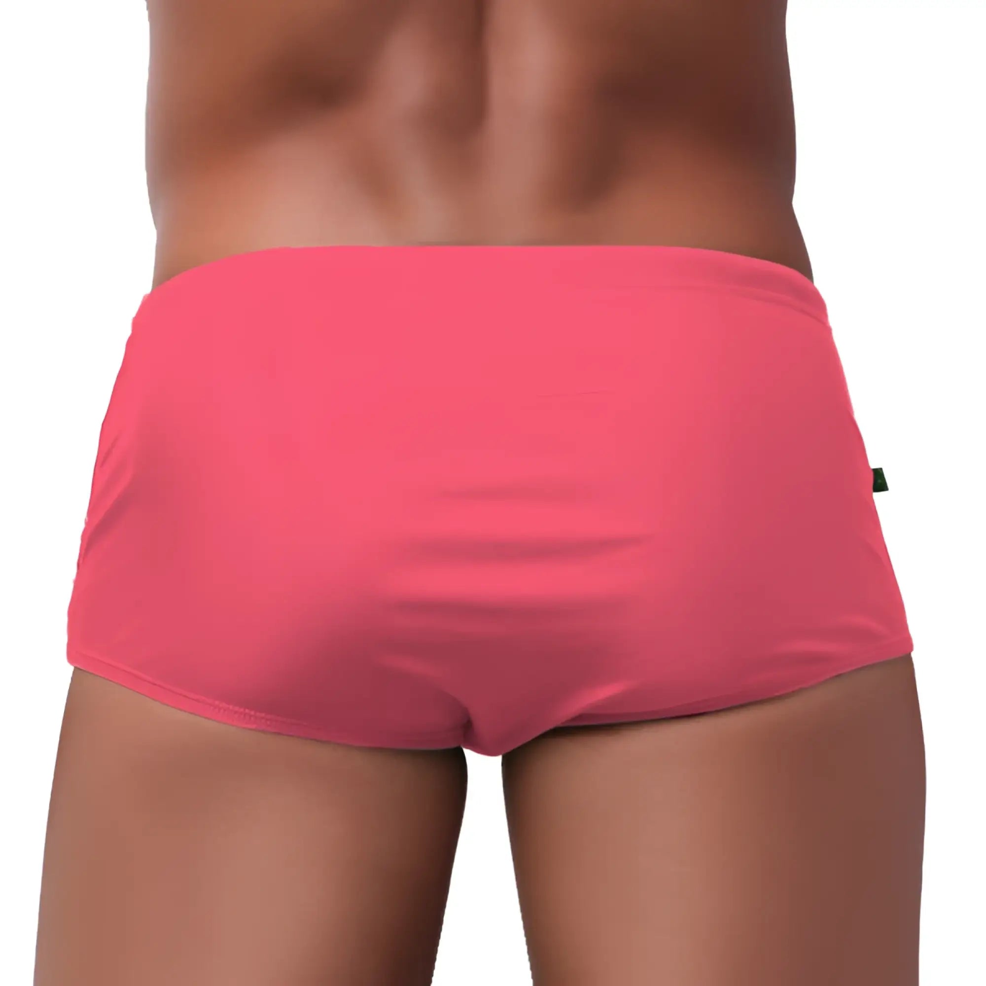 Bright pink men’s swimming sunga with smooth stretchy fabric and sleek design for beachwear use
