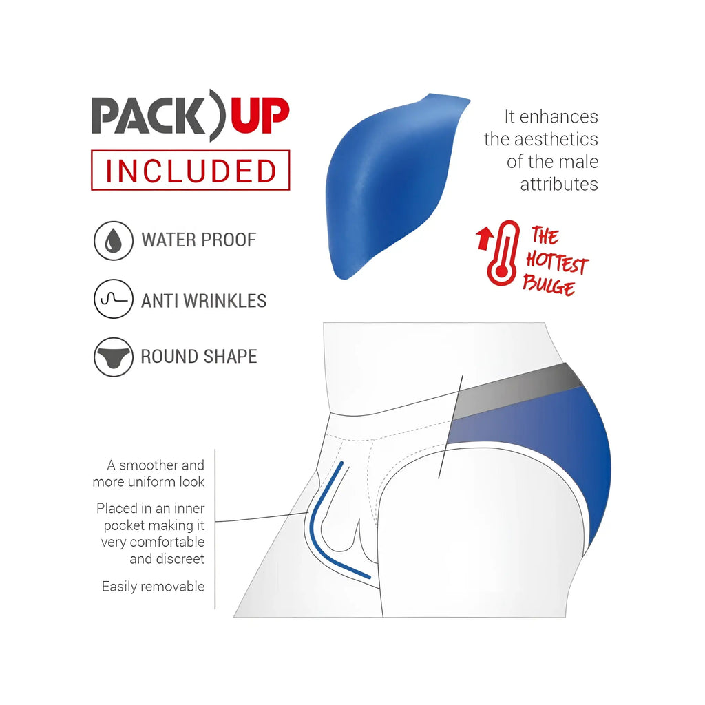 Blue packup men’s underwear insert with rounded shape and water-resistant design from pique speedo collection