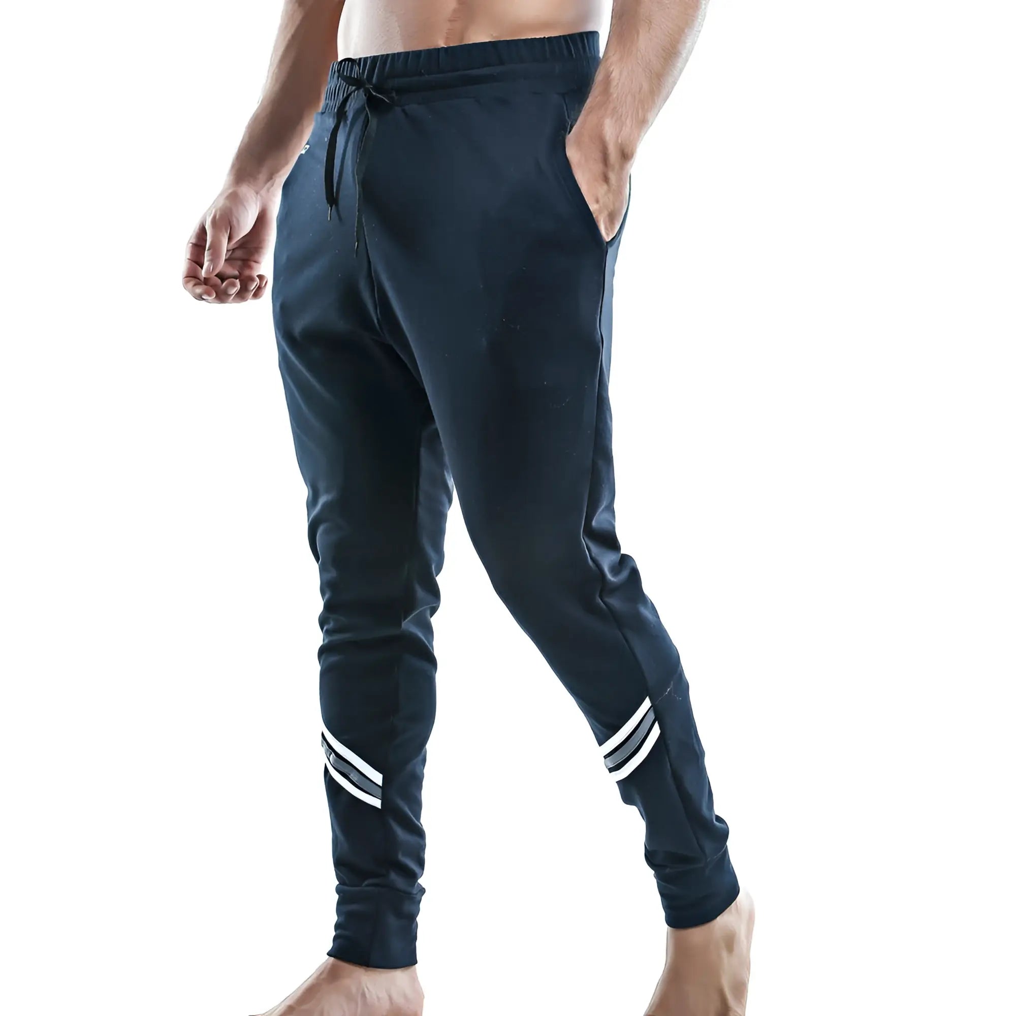 Dark navy pistol pete ppd005 jogger athletic pants with white reflective stripes and drawstring waistband