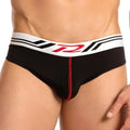 Pistol pete ppe026 brief jock black men’s briefs with white waistband black and red stripes and red zipper front