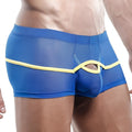 Pistol pete ppg001 boxer trunk blue mesh briefs with yellow elastic band and cutout design