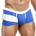 Blue pistol pete ppg015 boxer trunk briefs with white mesh panel trim and subtle 72 logo on waistband