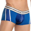 Blue pistol pete ppg035 boxer trunk briefs with white mesh panels and gray waistband featuring brand name
