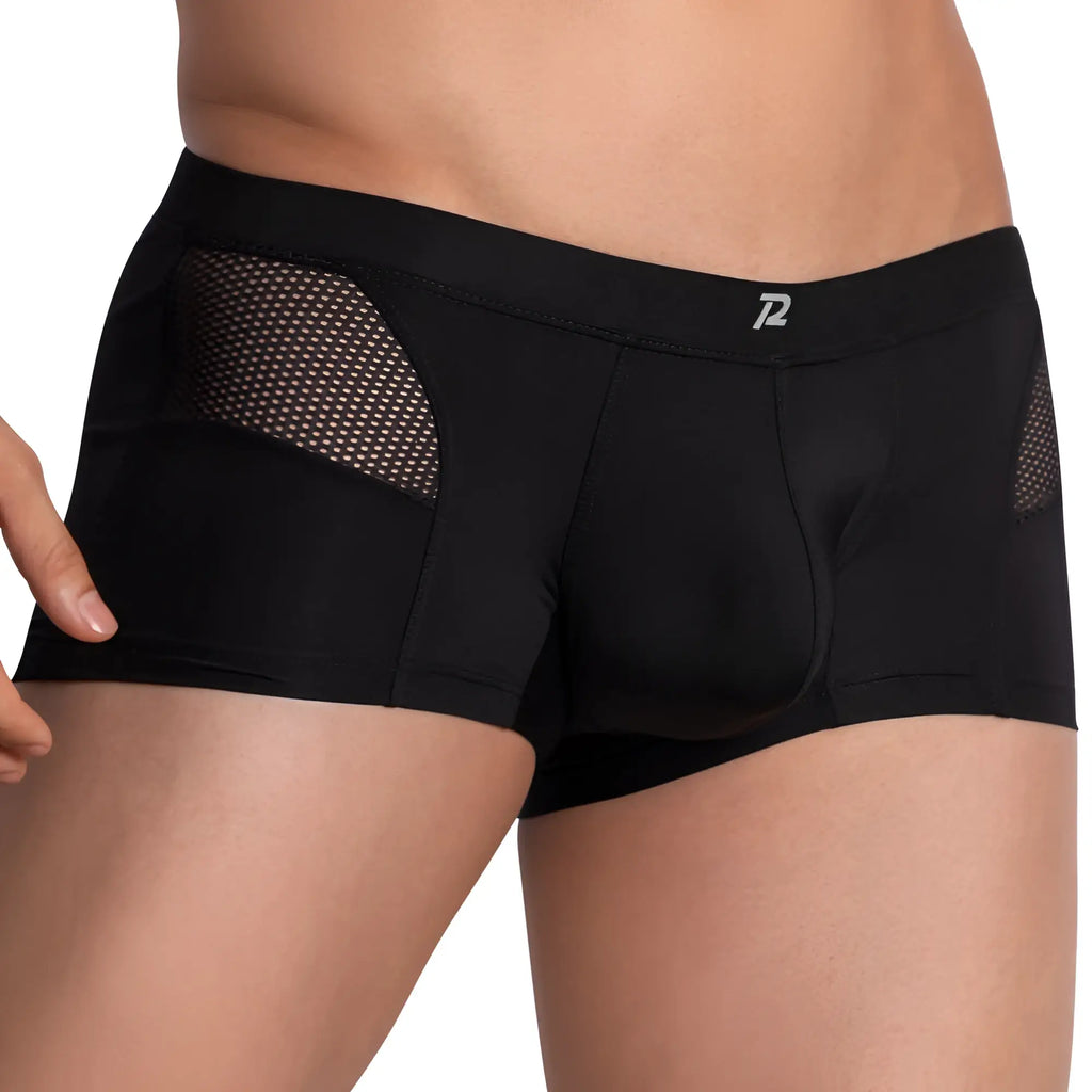 Black pistol pete ppg040 boxer briefs with mesh side panels and subtle white logo on waistband