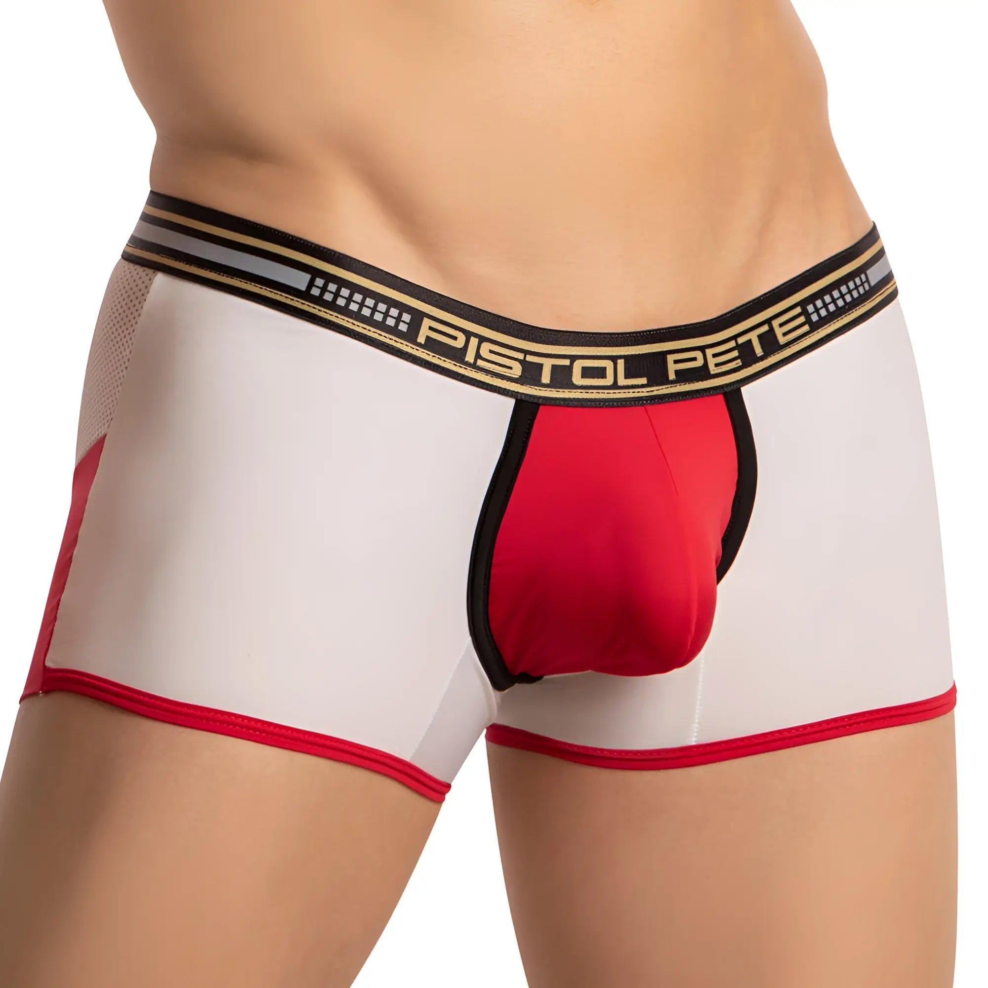 Pistol pete ppg045 men’s white and red athletic briefs with black trim and branded waistband for sporty comfort