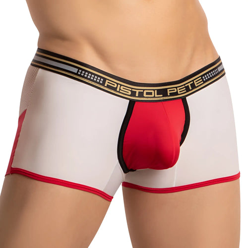 Pistol pete ppg045 men’s white and red athletic briefs with black trim and branded waistband for sporty comfort