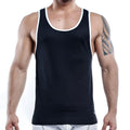 Pistol Pete PPM008 black tank top with white trim around neckline and armholes for casual or sportswear