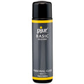 Black cylindrical bottle of pjur basic silicone personal glide with yellow accents and black cap for personal lubrication