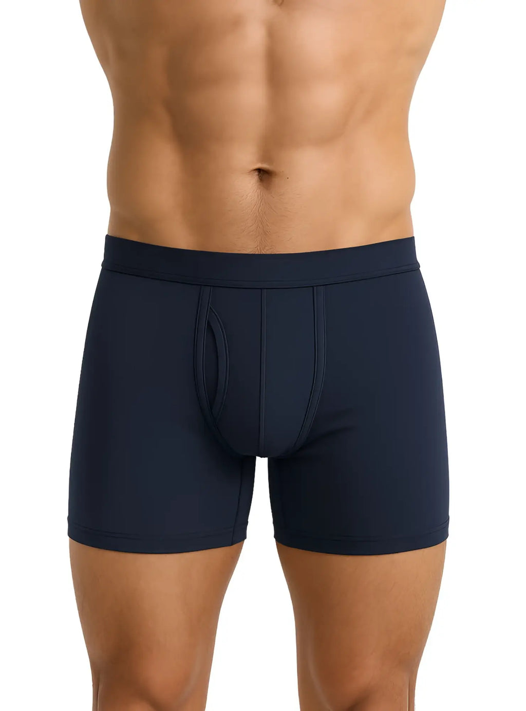 Navy blue big mans cotton boxer brief with contoured pouch and elastic waistband for men’s comfort