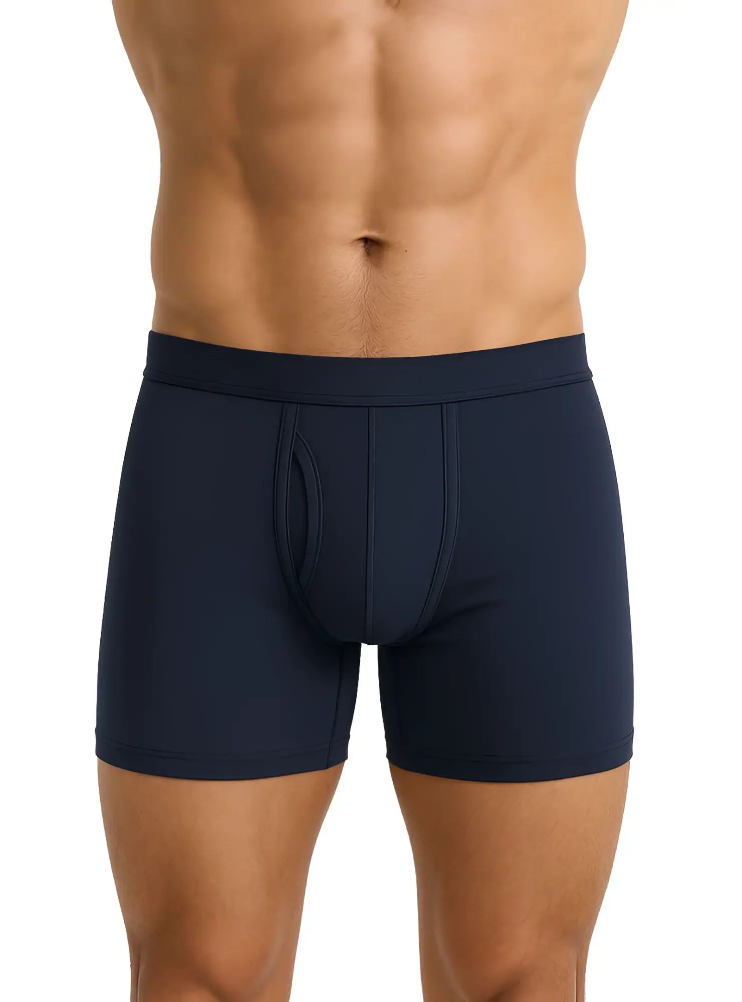 Navy blue big mans cotton boxer brief with contoured pouch and elastic waistband for men’s comfort