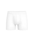 White men’s cotton boxer brief with smooth seamless design and elastic waistband shown from the back