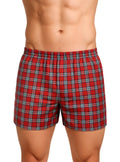 Big man’s woven boxer broadcloth 2-pack in red plaid with elastic waistband and green and white intersecting lines