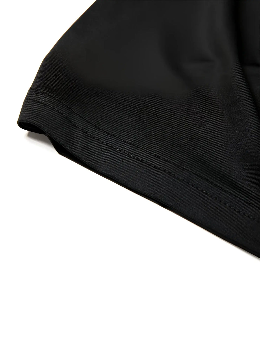 Black cotton t-shirt with neatly stitched hem paired with nylon active underwear boxer shorts for comfortable wear