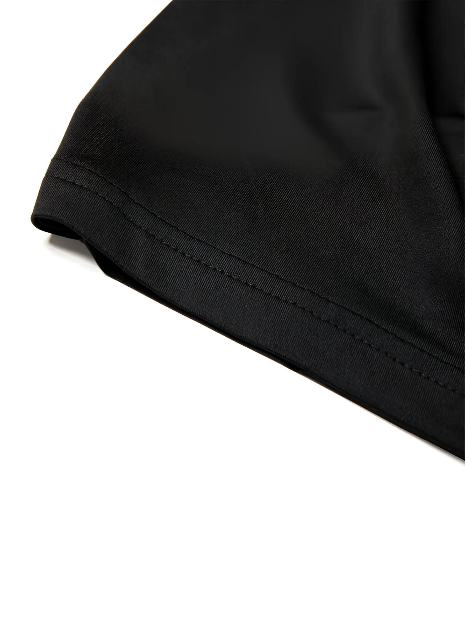 Black cotton t-shirt with neatly stitched hem paired with nylon active underwear boxer shorts for comfortable wear