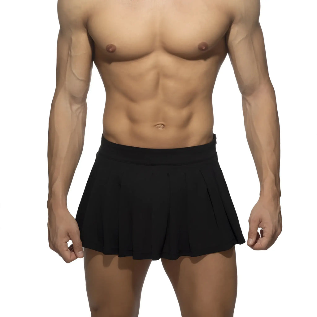 Black pleated athletic shorts designed as a pleated ring skirt for active and casual wear