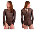 Black sheer long-sleeved bodysuit with back tie detail shown from the back in plural pl001 style