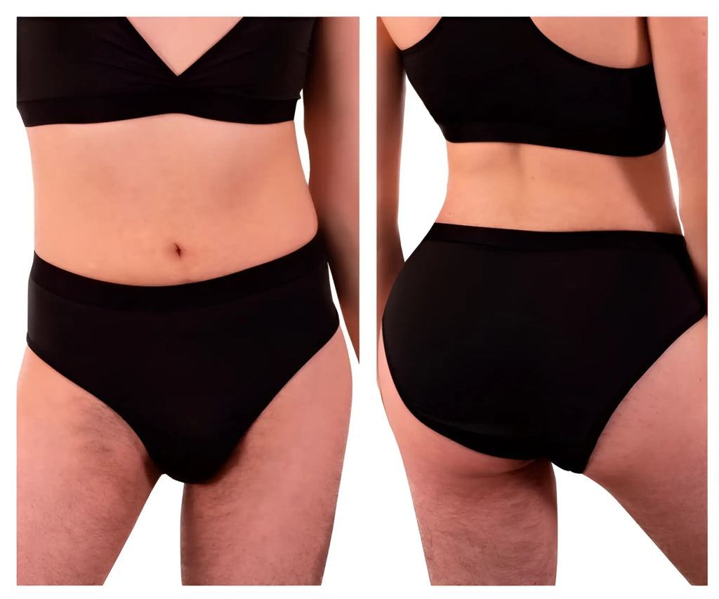Black plural pl004 briefs with smooth stretchy fabric and seamless design for comfortable high-waisted wear