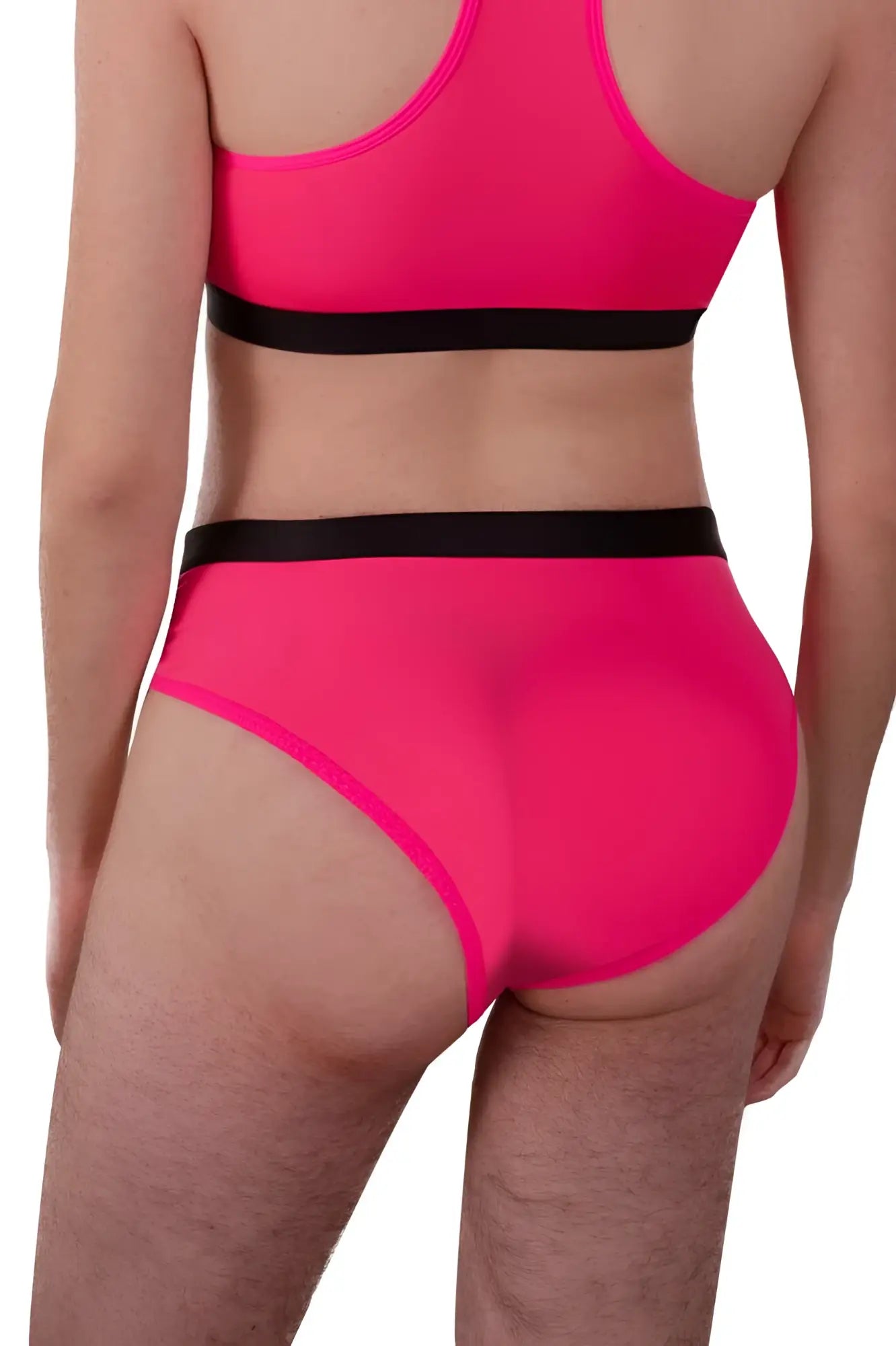 Bright pink plural pl004 high-waisted bikini briefs with black elastic bands for comfortable swimwear use