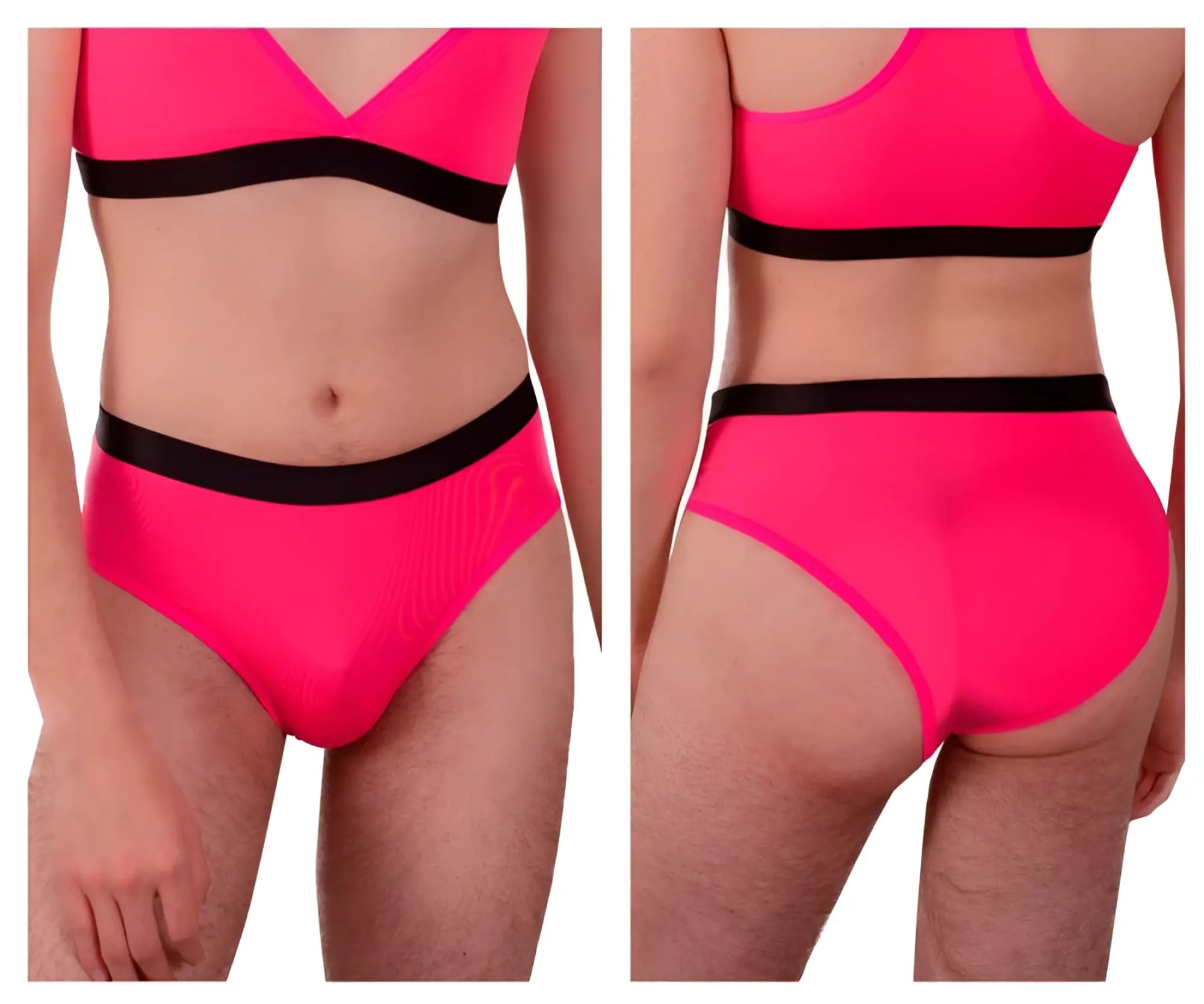 Bright pink plural pl004 high-waisted bikini briefs with black elastic bands for stylish swimwear looks