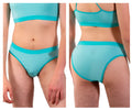 Plural pl006 briefs translucent turquoise bikini bottom with solid teal waistband and trim in mint green