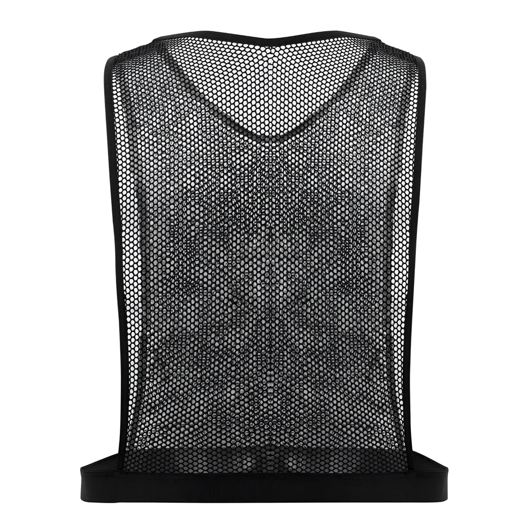 Black mesh training vest with v-neck and elasticated waistband from plural pl007 crop top collection in black color