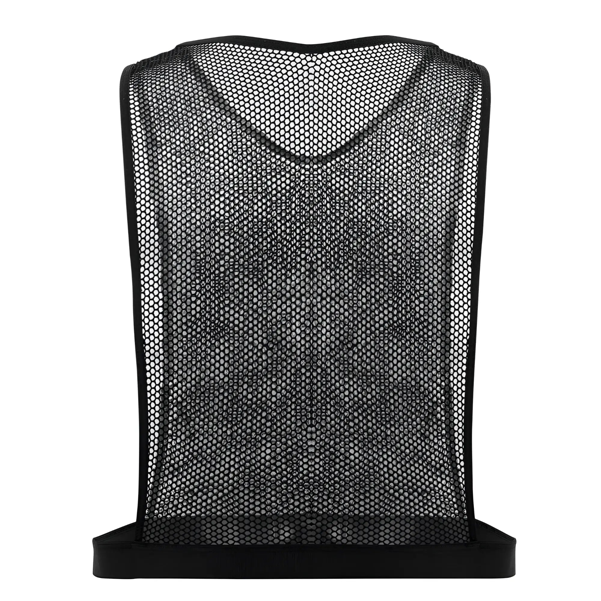 Black mesh training vest with v-neck and elasticated waistband from plural pl007 crop top collection in black color