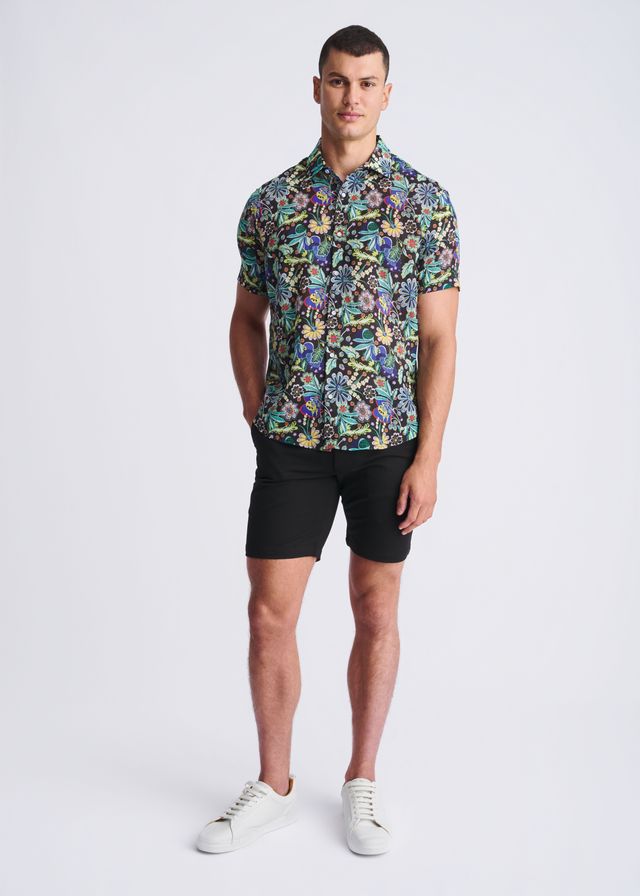 CAMISA DE LINO LIGERO TENCEL CON FLORES, MANGA CORTA